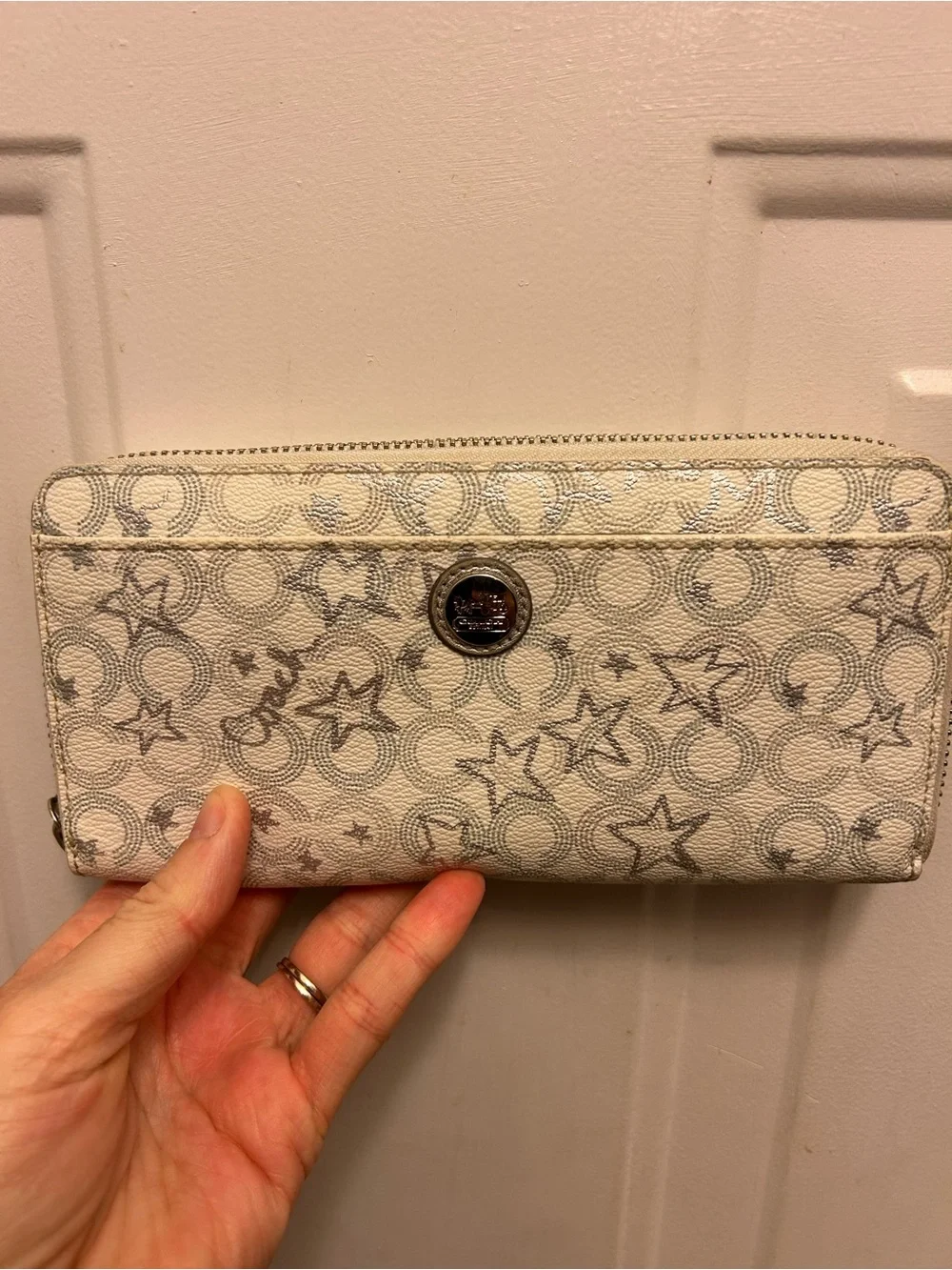 Women's Cream Coach Zip-Around Wallet